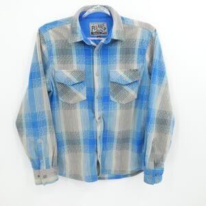 Pelagic Shacket Mens Large Blue Plaid Fleece Shirt Jacket Snap Button Pockets